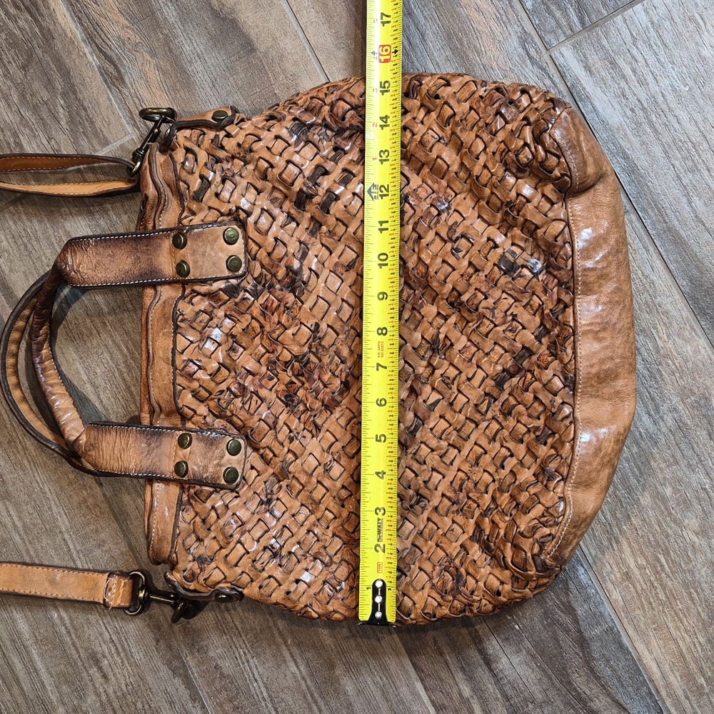 Langellotti Woven Leather Floral Detail Zip Closure Satchel Crossbody Hobo Bag - Picture 9 of 16